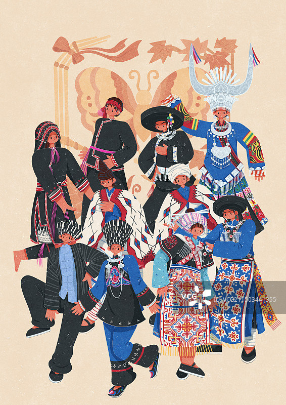 苗族不同种类传统服饰男女图片素材