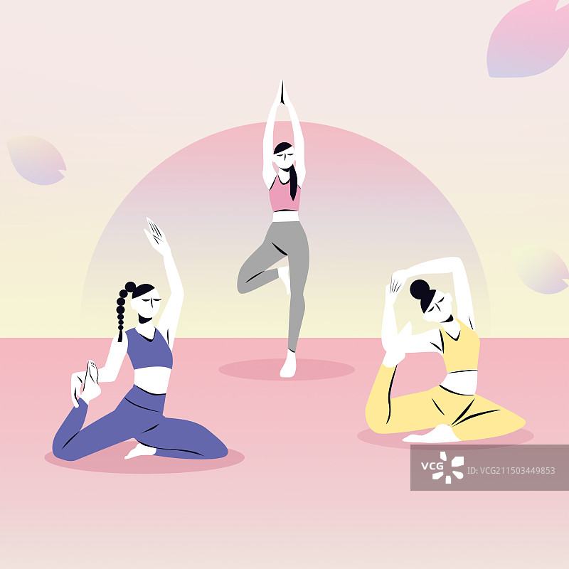 瑜伽课程健身运动粉色渐变几何方形插画图片素材