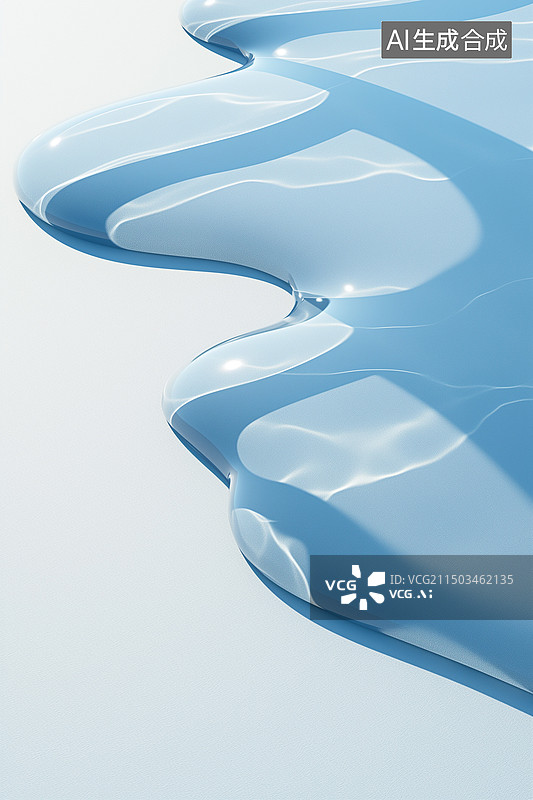【AI数字艺术】白色平台上浅灰色的水3D抽象流体科技插画背景图片素材