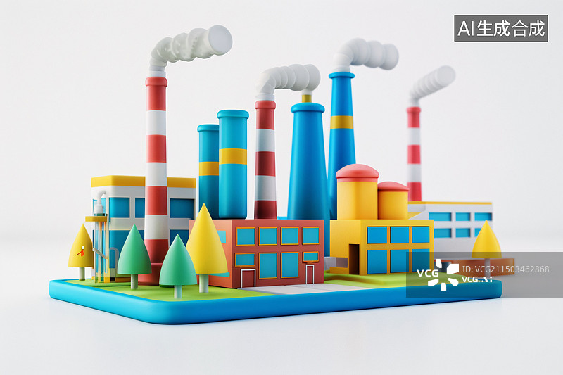 【AI数字艺术】工厂烟囱3D渲染环保环境污染场景3d插图图片素材
