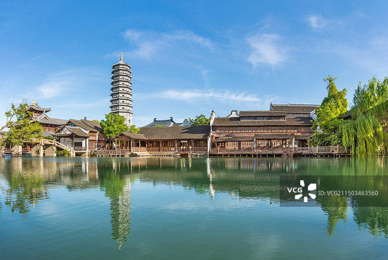 江南风光 濮院建筑 濮院时尚古镇 福善塔 地标 标志性 景点 嘉兴桐乡 濮院古镇 江南水乡 古镇图片素材