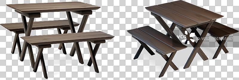 3D木质户外野餐桌椅组合，适用于花园图片素材