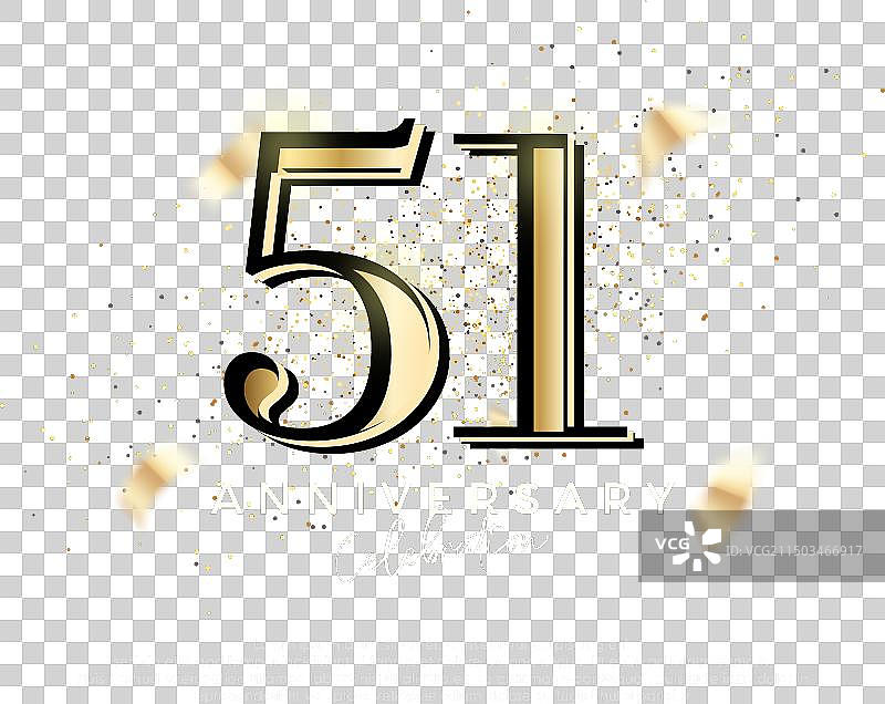 优雅的51周年，蓝色背景上的金色闪光图片素材