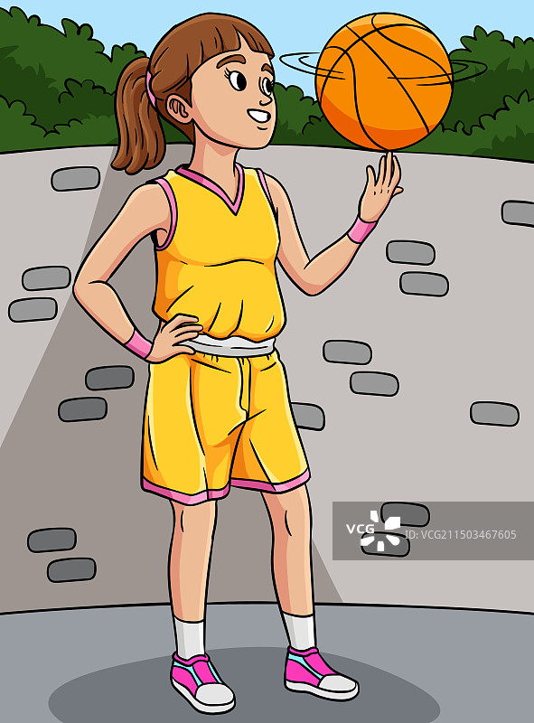 卡通篮球女孩转球图片素材