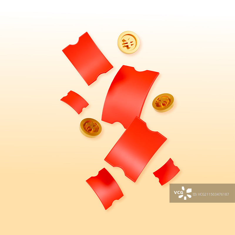 3D立体渲染的电商优惠券购物券618双十一春节促销插画图片素材