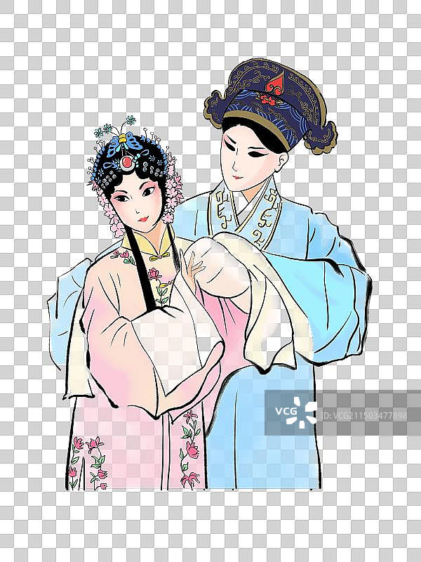 京剧国画风小生花旦图片素材