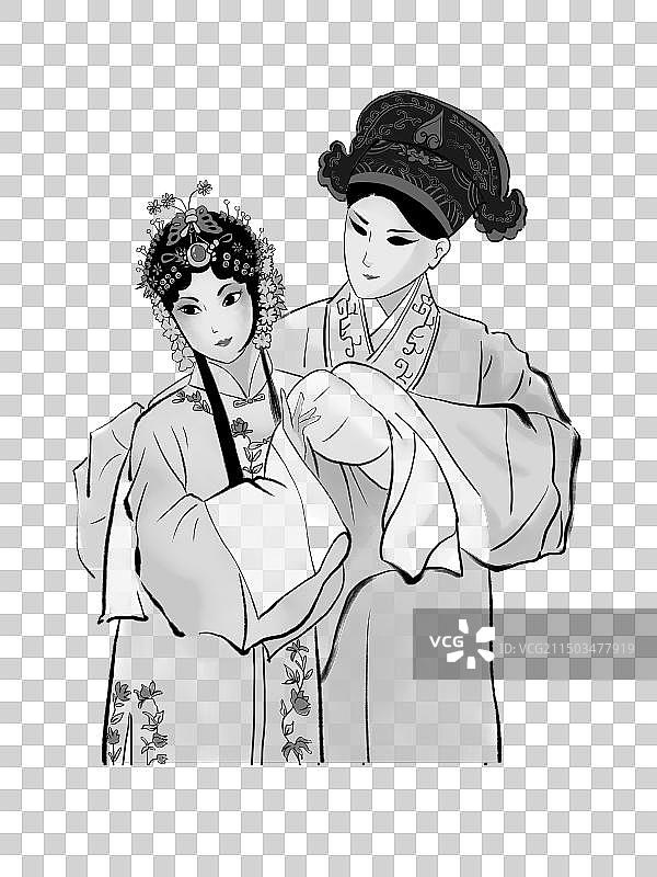 京剧国画风小生花旦图片素材