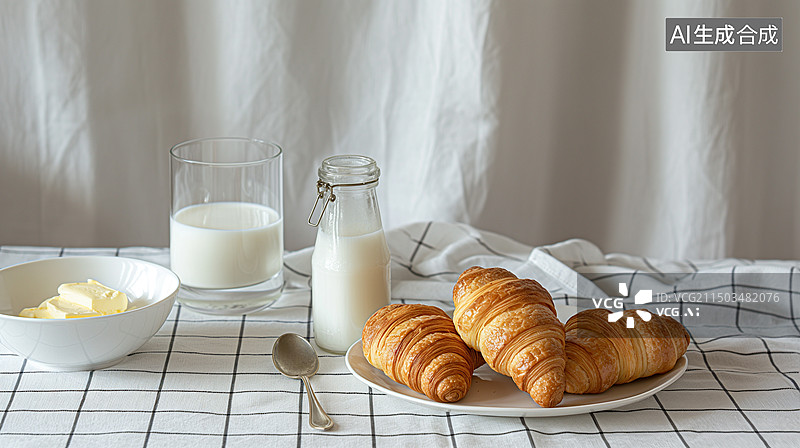 【AI数字艺术】早餐牛奶面包图片素材