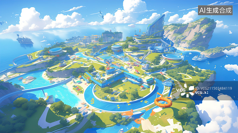 【AI数字艺术】梦幻水上乐园城堡图片素材