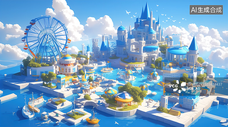 【AI数字艺术】梦幻水上乐园城堡图片素材
