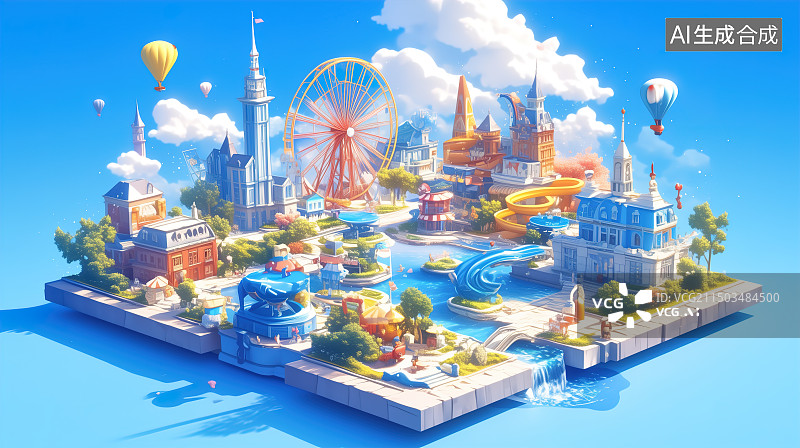 【AI数字艺术】梦幻水上乐园城堡图片素材