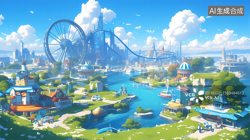 【AI数字艺术】梦幻水上乐园城堡图片素材