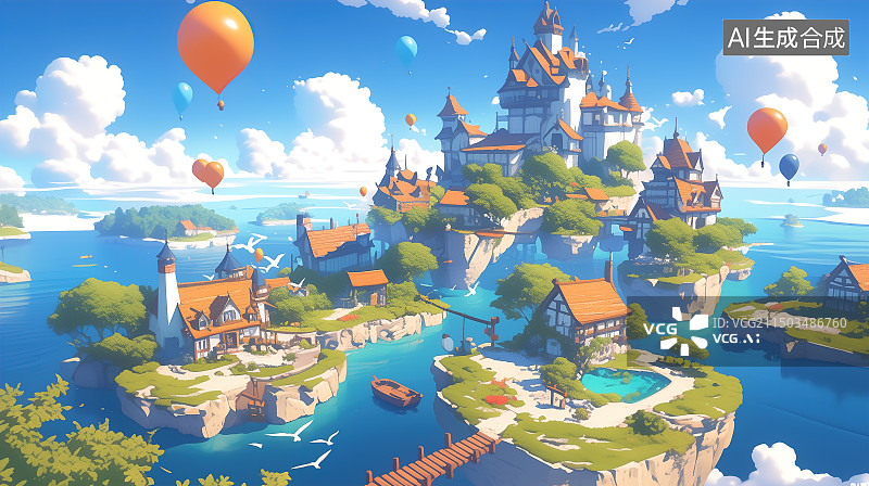 【AI数字艺术】梦幻水上乐园城堡图片素材