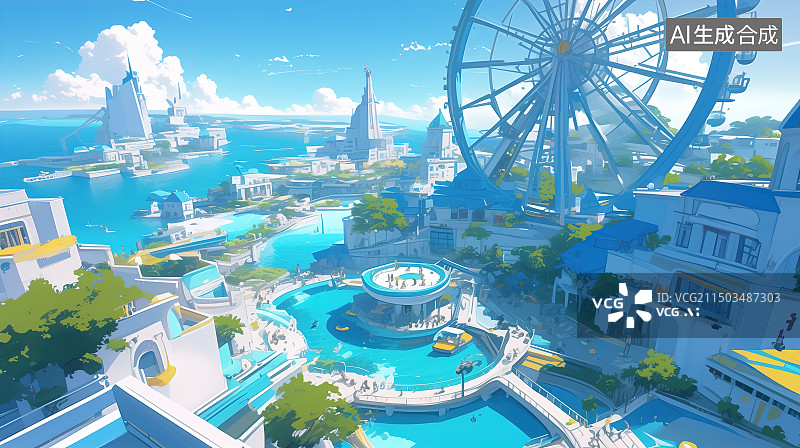 【AI数字艺术】梦幻水上游乐园图片素材
