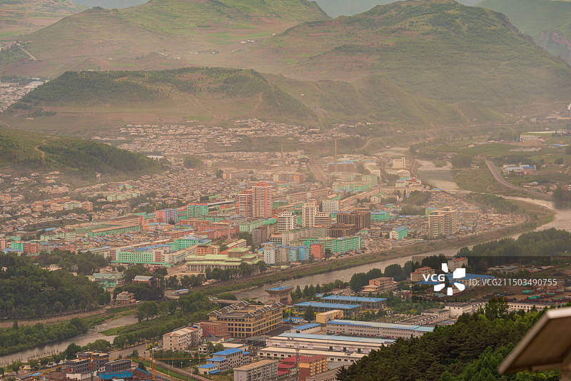 白山市长白朝鲜族自治县鸭绿江沿岸观朝鲜图片素材