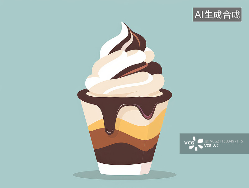 【AI数字艺术】蓝色背景下的巧克力冰激凌甜品插画图片素材