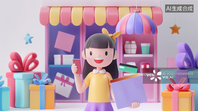 【AI数字艺术】3D卡通电商节购物消费概念图图片素材