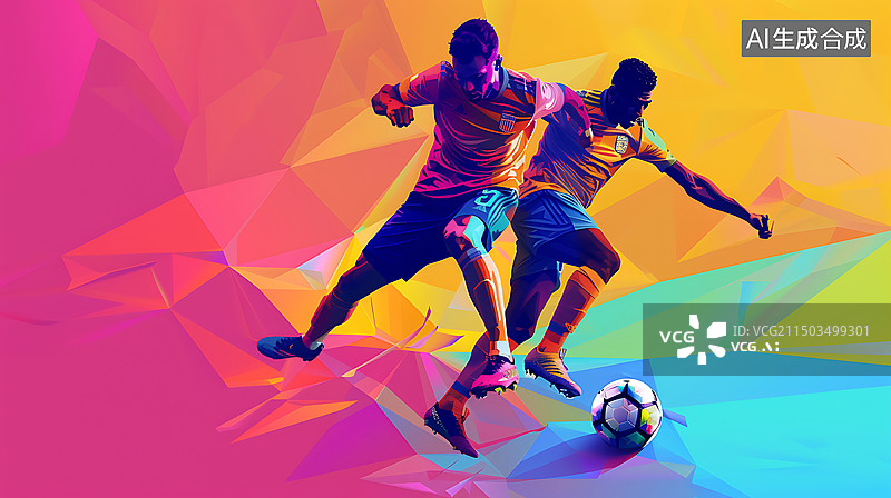 【AI数字艺术】平面插画色块插画踢足球的人图片素材