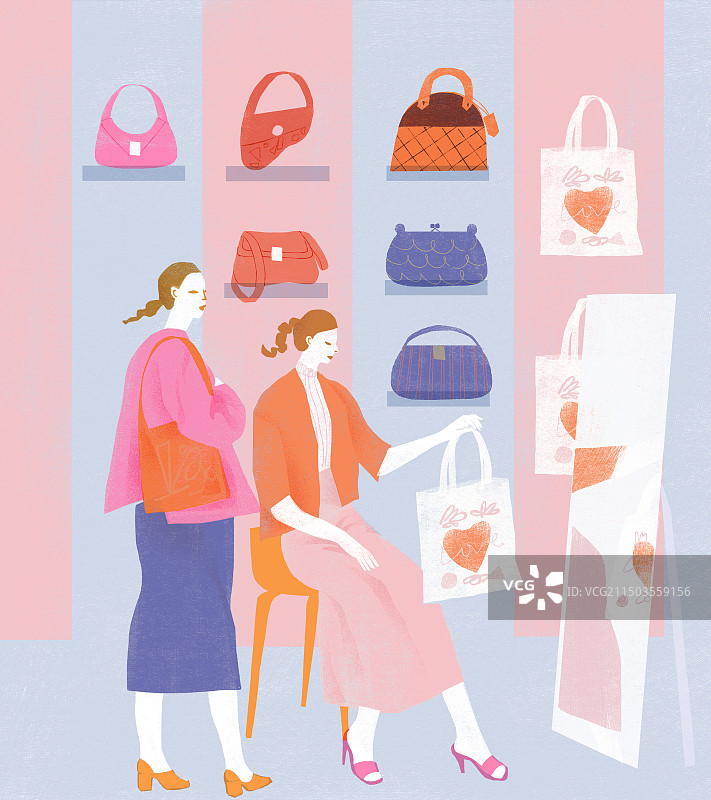 店里购物的女士插画图片素材