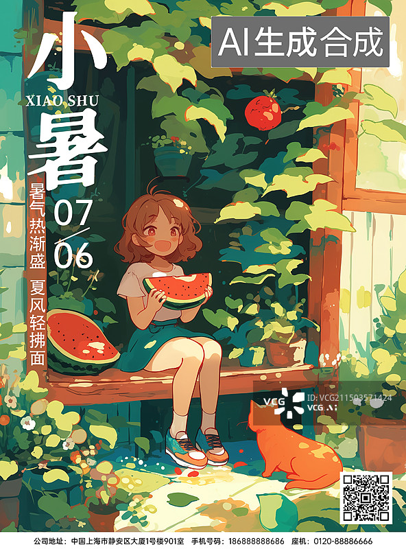 【AI数字艺术】一个女生在炎炎夏日吃西瓜图片素材