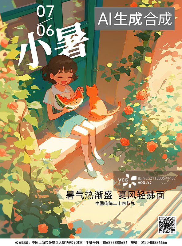 【AI数字艺术】一个女生在炎炎夏日吃西瓜图片素材