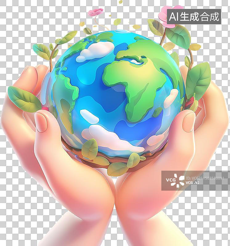 【AI数字艺术】一双手捧着地球保护大自然标志3DC4D图标icon免抠元素图片素材