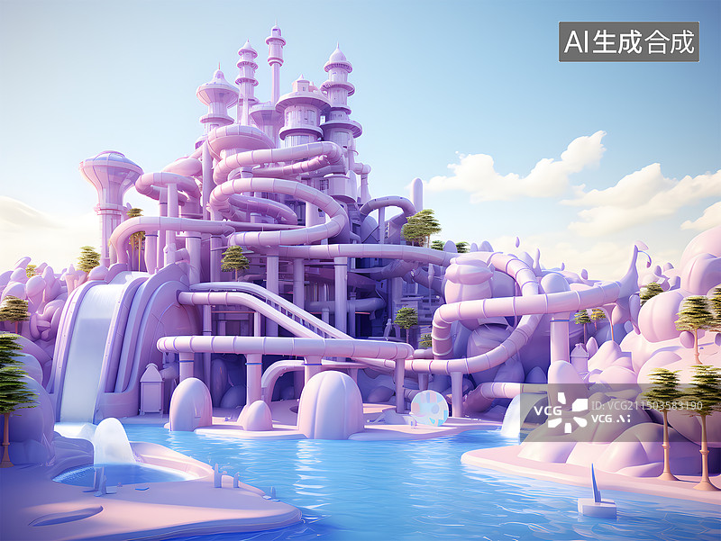 【AI数字艺术】夏日3D风格水上乐园风景图片素材