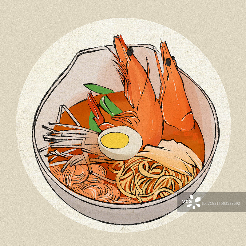 沙茶面-泉州特色美食手绘插画图片素材