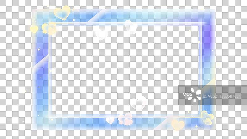 蓝色爱心长方形边框，浪漫渐变插画元素图片素材