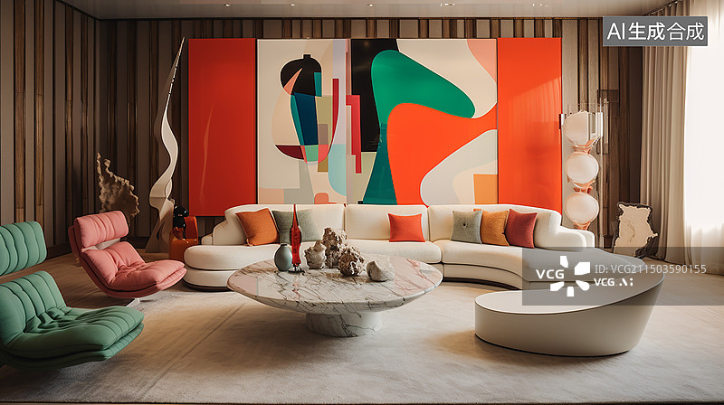 【AI数字艺术】创意家居色彩明亮沙发装饰画图片素材