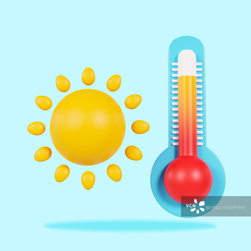 3D立体太阳温度计高温预警天气全球气候变暖天气插画图片素材