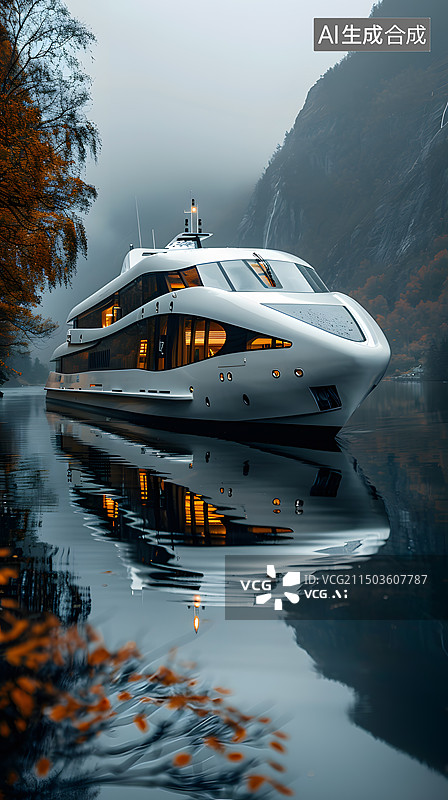 【AI数字艺术】水中轮船客船图片素材