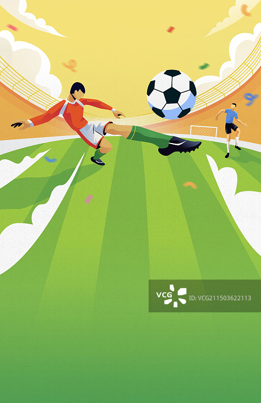足球比赛对战欧洲杯世界杯世界足球日球场踢球黄绿色竖版插画图片素材