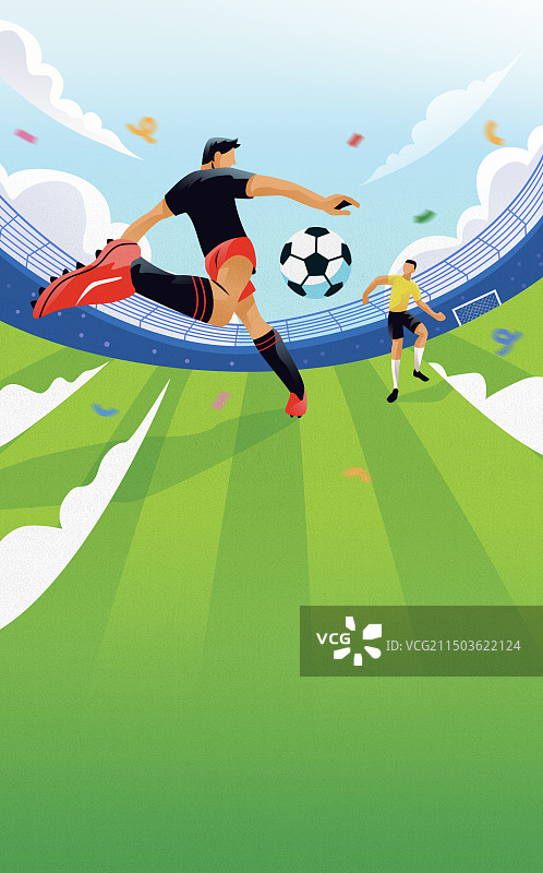 足球比赛欧洲杯世界杯世界足球日球场踢球竖版插画图片素材