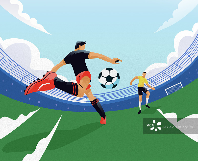 足球比赛欧洲杯世界杯世界足球日球场踢球横版插画图片素材