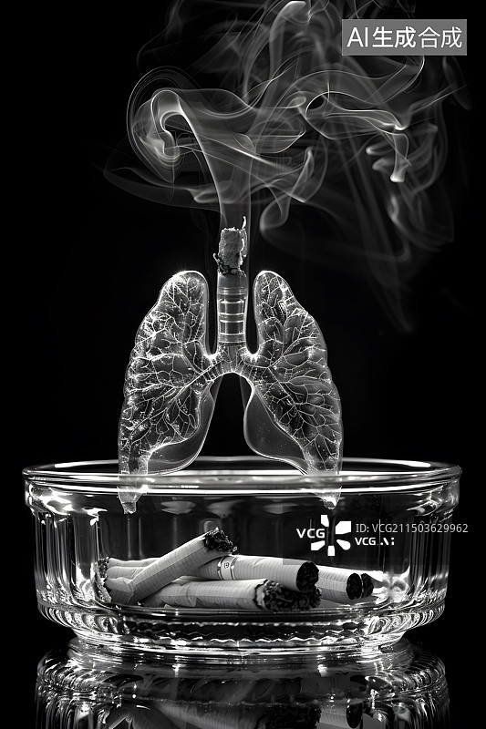 【AI数字艺术】戒烟禁烟主题烟雾下的肺黑白图图片素材