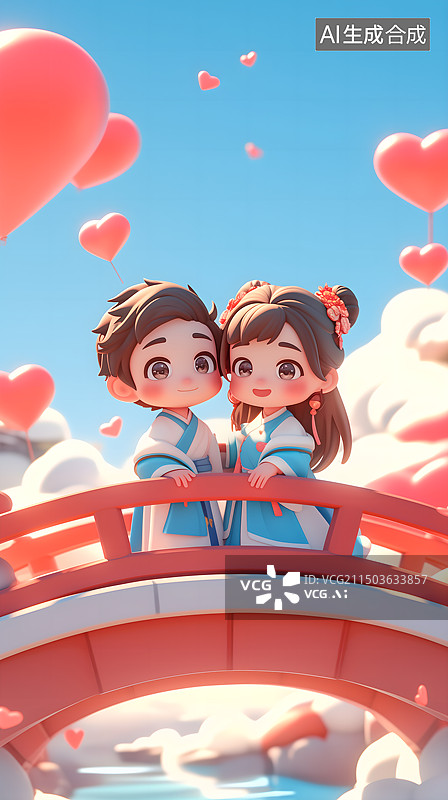 【AI数字艺术】3D卡通牛郎织女七夕情人节图片素材
