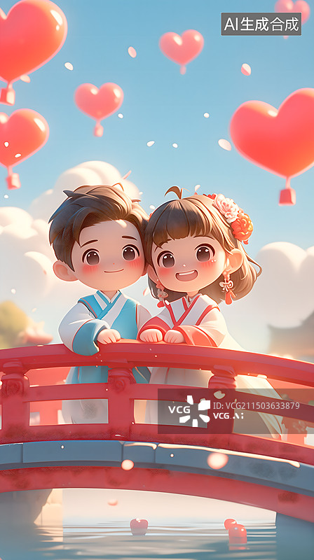 【AI数字艺术】3D卡通牛郎织女七夕情人节图片素材