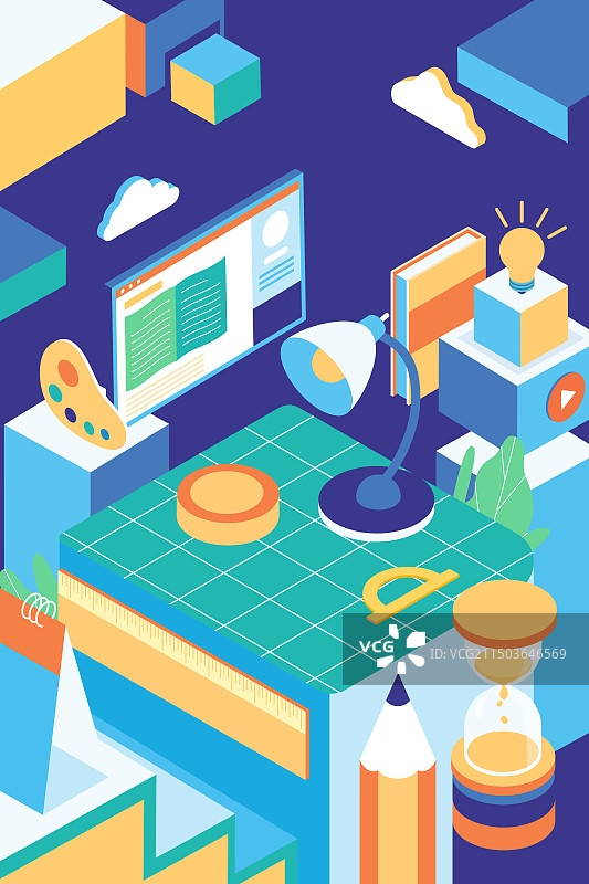 卡通2.5D等距金融6G科技商务教育网课学生娱乐休闲消费购物电商网购美食餐饮商城夏季游泳渐变矢量插画图片素材