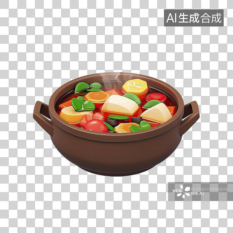 【AI数字艺术】三维卡通火锅烩菜麻辣烫插画素材图片素材
