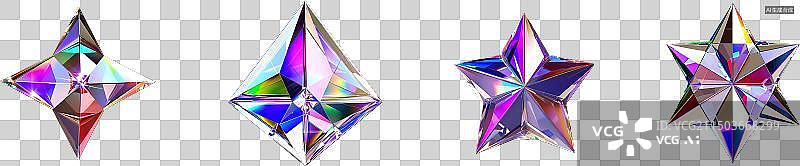 【AI数字艺术】彩色透明星星形晶体折射光辉，展现抽象艺术与璀璨视觉效果图片素材