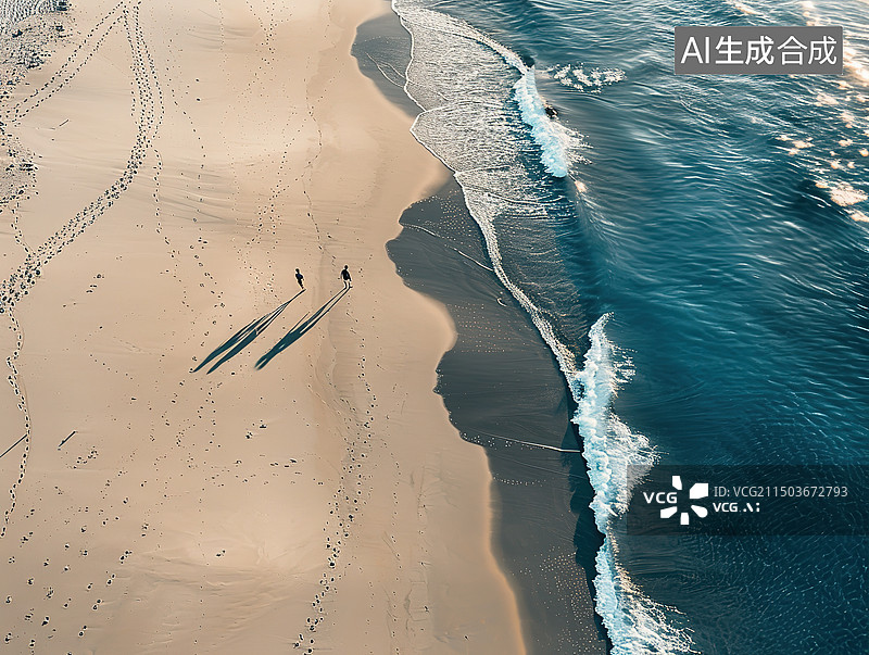 【AI数字艺术】海滩上的人的高角度视角图片素材