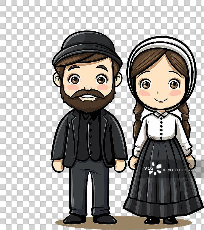 阿米什夫妇手绘漫画图片素材