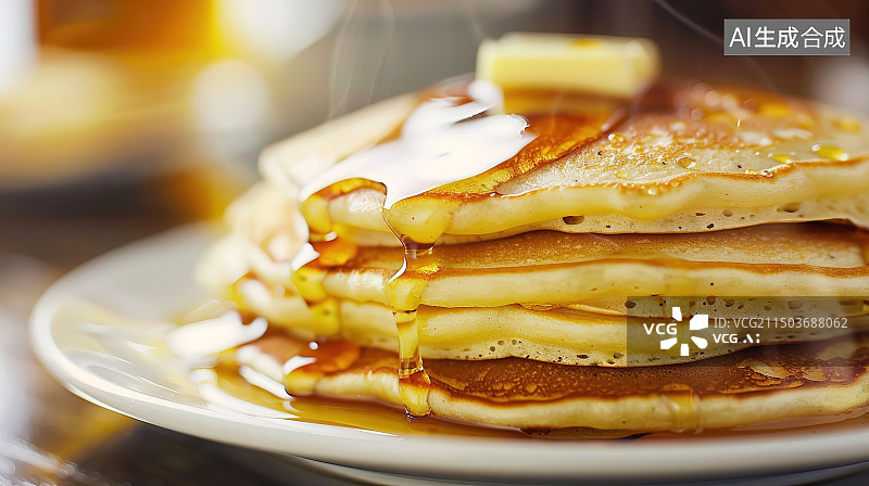 【AI数字艺术】桌子上盘子里的薄饼特写镜头图片素材