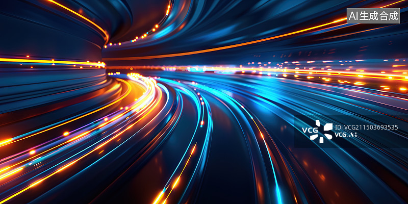 【AI数字艺术】夜晚繁华都市运动模糊的路面图片素材