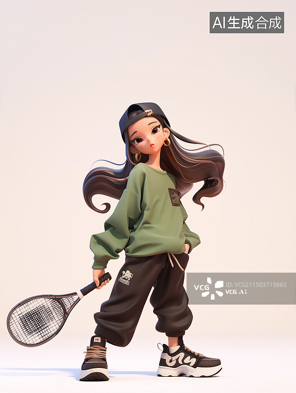 【AI数字艺术】亚洲羽毛球网球休闲女性运动员3D人物图片素材