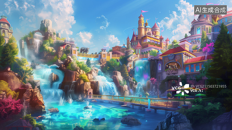 【AI数字艺术】游乐场水上乐园图片素材