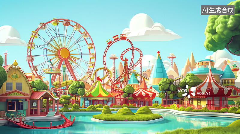 【AI数字艺术】游乐场水上乐园图片素材