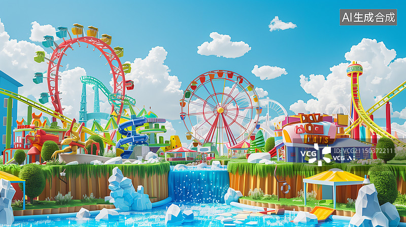 【AI数字艺术】游乐场水上乐园图片素材