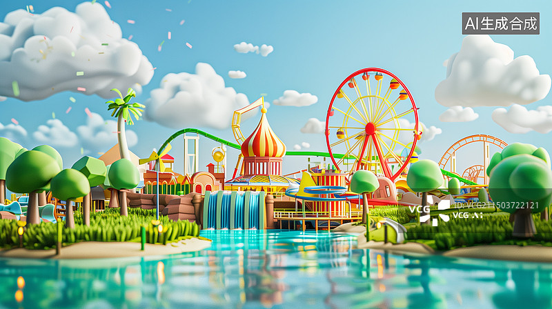 【AI数字艺术】游乐场水上乐园图片素材